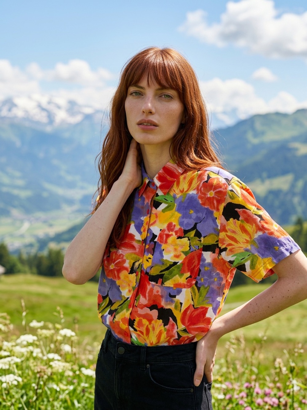 Vintage Ashleigh Morgan Sport Colorful Floral Rayon Blouse Retro 80/90’s Medium